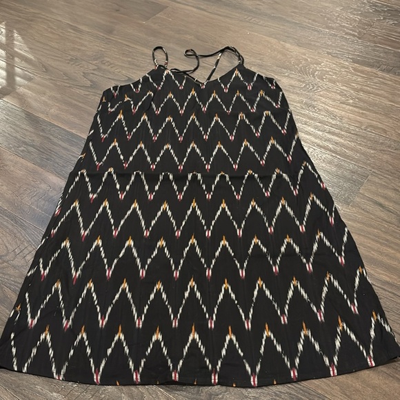 LOFT Strappy X-back V-neck, Lined,Side Zipper,black pattern Summer midi - Picture 2 of 10